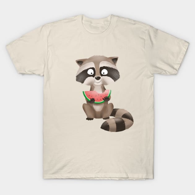 Raccoon eating watermelon T-Shirt by hyperactive